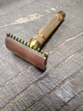 Vtg 1930's Gillette 3 Piece Fat Handle Gold Tone Open Comb Safety Razor USA! #1