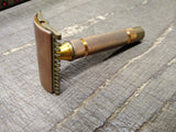 Vtg 1930's Gillette 3 Piece Fat Handle Gold Tone Open Comb Safety Razor USA! #1