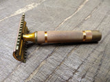 Vtg 1930's Gillette 3 Piece Fat Handle Gold Tone Open Comb Safety Razor USA! #1