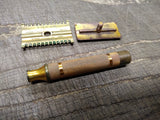Vtg 1930's Gillette 3 Piece Fat Handle Gold Tone Open Comb Safety Razor USA! #1