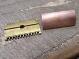 Vtg 1930's Gillette 3 Piece Fat Handle Gold Tone Open Comb Safety Razor USA! #1