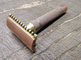 Vtg 1930's Gillette 3 Piece Fat Handle Gold Tone Open Comb Safety Razor USA! #2