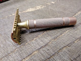 Vtg 1930's Gillette 3 Piece Fat Handle Gold Tone Open Comb Safety Razor USA! #2
