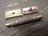 Vtg 1930's Gillette 3 Piece Fat Handle Gold Tone Open Comb Safety Razor USA! #2