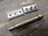 Vtg Gillette 3 Piece Gold Tone Ball End Double Edge Safety Razor USA! #1