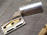 Vtg Gillette Gold Tone Tech 3 Pc Ball End Double Edge Travel Safety Razor #3