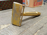 Vtg 1950's Era Gem Micromatic Bullet Tip TTO Single Edge Gold Tone Safety Razor