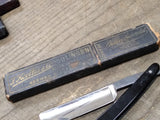 Vtg F Koeller Gun Metal Straight Razor Nice Scales Solingen Germany w/Box Nice!