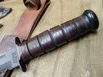 Vtg KABAR WW2 USMC Fixed Blade Combat Knife 12" Leather Wrapped Handle Sheath #1