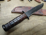 Vtg KABAR WW2 USMC Fixed Blade Combat Knife 12" Leather Wrapped Handle Sheath #1