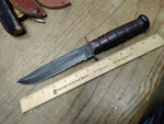 Vtg KABAR WW2 USMC Fixed Blade Combat Knife 12" Leather Wrapped Handle Sheath #1