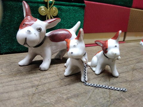 Vtg 3 Piece Miniature Puppy Dog Porcelain Figurine Set Made in Japan