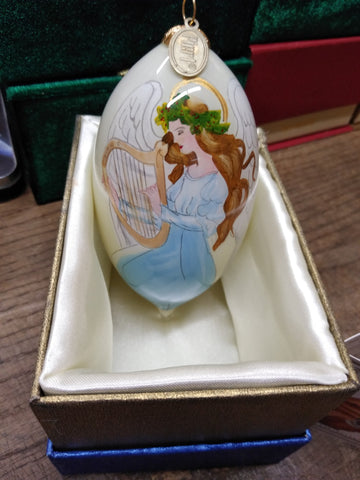 Vtg 2015 Pier1 Li Bien Blown Glass Reverse Hand Painted Angel Christmas Ornament