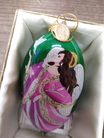 Vtg 2014 Pier1 Li Bien Blown Glass Reverse Hand Painted Angel Christmas Ornament