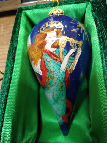 Vtg 2012 Pier1 Li Bien Blown Glass Reverse Hand Painted Angel Christmas Ornament