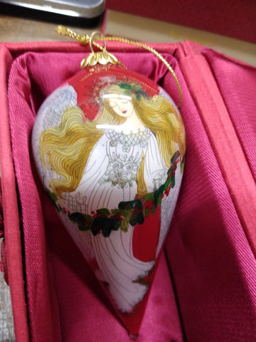 Vtg 2011 Pier1 Li Bien Blown Glass Reverse Hand Painted Angel Christmas Ornament
