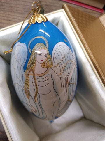 Vtg 2016 Pier1 Li Bien Blown Glass Reverse Hand Painted Angel Christmas Ornament