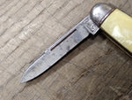 Vtg Hammer Brand USA Folding Pocket Knife 2 Blade Cream Marbled 3" Closed Nice!