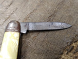 Vtg Hammer Brand USA Folding Pocket Knife 2 Blade Cream Marbled 3" Closed Nice!