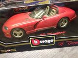 Vtg NOS Burago Diamonds Diecast 1992 Dodge Viper RT/10 1/18 Scale Red Sports Car