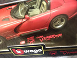 Vtg NOS Burago Diamonds Diecast 1992 Dodge Viper RT/10 1/18 Scale Red Sports Car