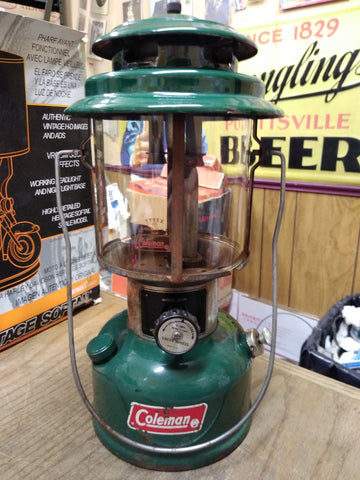 Vtg Coleman 2 Mantle Gas Camping Fishing Lantern 11/74 Pyrex Globe Model 220H