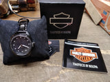 Vtg NOS Unisex Bulova Harley Davidson Wrist Watch Scull & Black Dial 50M WR Box