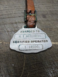 Vtg Le Torneau Westinghouse Certified Operator Award Heavy Equipment WATCH FOB