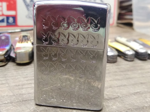 Vtg 2001 ZIPPO Playboy Bunny Head Cigarette Lighter Polished Chrome Sparks USA!