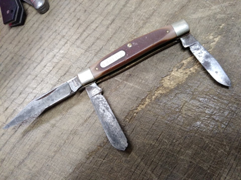 Vtg Schrade USA 340T Old Timer 3 Blade Folding Pocket Knife 2.5" Blade