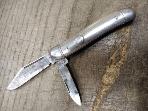 Vtg Imperial Prov R.I. USA Folding Pocket Knife Metal Handle 2 Blade 3" Closed
