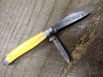 Vtg Imperial Prov R.I. USA Folding Pocket Knife Yellow Handle 2 Blade 3" Closed