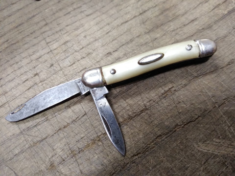 Vtg Prov Cutlery R.I. USA Folding Pocket Knife White Handle 2 Blade 2.75" Closed