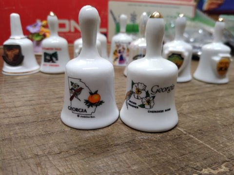 Vtg 2 Piece Bone China Miniature Bell Lot Georgia State Flower and Bird Ringers!