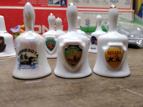 Vtg 3 Piece Bone China Miniature Bell Lot Minnesota New Mexico Nevada Ringers!