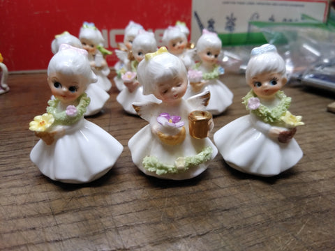 Vtg 3 Pc Bone China Mini Lot Napcoware Flower Angel Girl Of The Month Figurines!