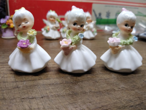 Vtg 3 Pc Bone China Mini Lot Napcoware Flower Girl Of The Month Figurines Minty!