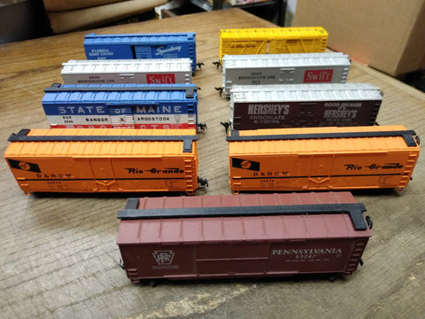 Vtg 9 Pc HO Scale Box Car Lot PRR Rio Grande BAR Hershey Swift FEC MKT The Katy!