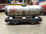 Vtg O Gauge Marx Wind Up Train Set 4 Cars Tender Tanker Side Dump Caboose Works!