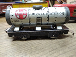 Vtg O Gauge Marx Wind Up Train Set 4 Cars Tender Tanker Side Dump Caboose Works!