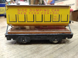 Vtg O Gauge Marx Wind Up Train Set 4 Cars Tender Tanker Side Dump Caboose Works!
