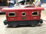 Vtg O Gauge Marx Wind Up Train Set 4 Cars Tender Tanker Side Dump Caboose Works!