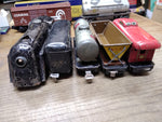 Vtg O Gauge Marx Wind Up Train Set 4 Cars Tender Tanker Side Dump Caboose Works!