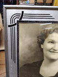 Vtg Art Deco Reverse Paint Glass Matted Chrome Frame Smiling Woman Photo 12"x10"