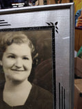 Vtg Art Deco Reverse Paint Glass Matted Chrome Frame Smiling Woman Photo 12"x10"
