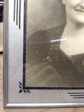 Vtg Art Deco Reverse Paint Glass Matted Chrome Frame Smiling Woman Photo 12"x10"