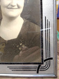 Vtg Art Deco Reverse Paint Glass Matted Chrome Frame Smiling Woman Photo 12"x10"