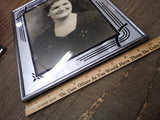Vtg Art Deco Reverse Paint Glass Matted Chrome Frame Smiling Woman Photo 12"x10"