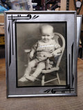 Vtg Art Deco Reverse Paint Glass Matted Chrome Frame Smiling Baby Photo 12"x10"