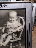 Vtg Art Deco Reverse Paint Glass Matted Chrome Frame Smiling Baby Photo 12"x10"